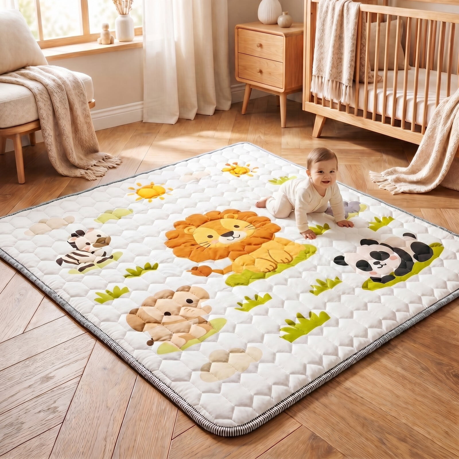 Easy4Home Large Baby Play Mat for Infants & Toddlers, 50"x50" Thick Cushioned Crawling Mat, Foldable Non-Slip Floor Playmat