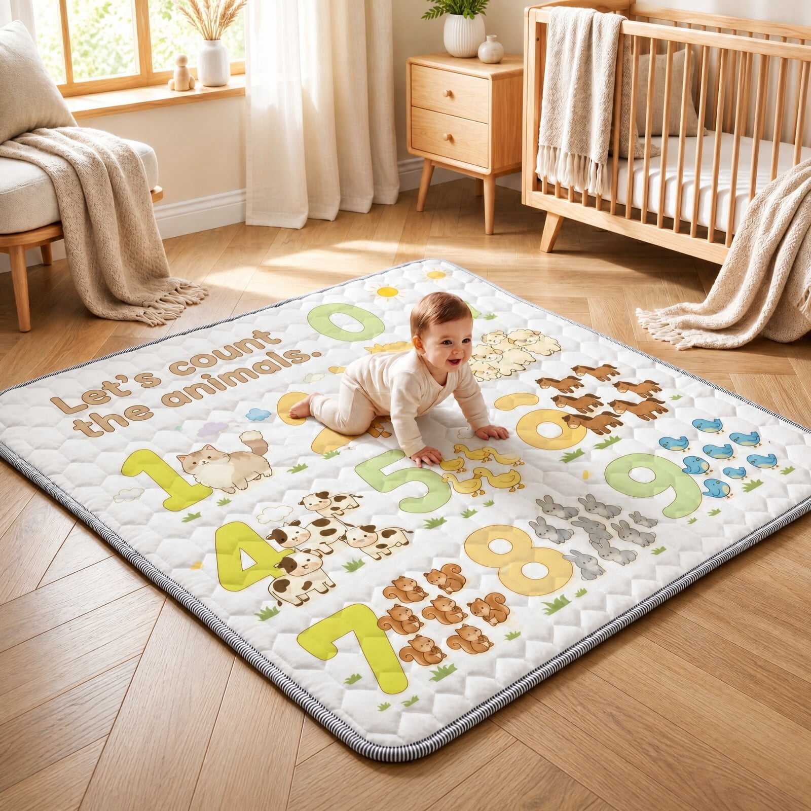 Easy4Home Large Baby Play Mat for Infants & Toddlers, 50"x50" Thick Cushioned Crawling Mat, Foldable Non-Slip Floor Playmat