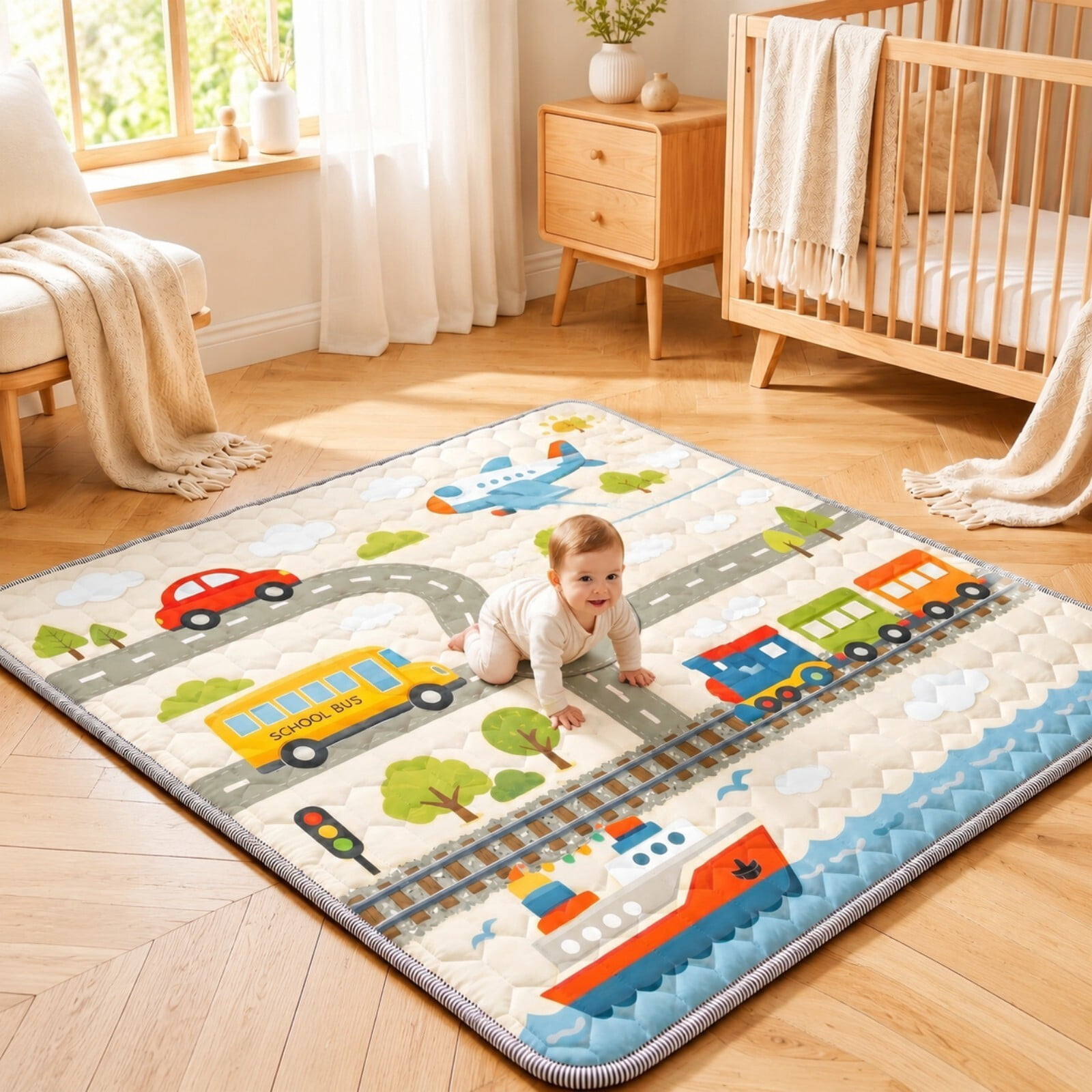 Easy4Home Large Baby Play Mat for Infants & Toddlers, 50"x50" Thick Cushioned Crawling Mat, Foldable Non-Slip Floor Playmat