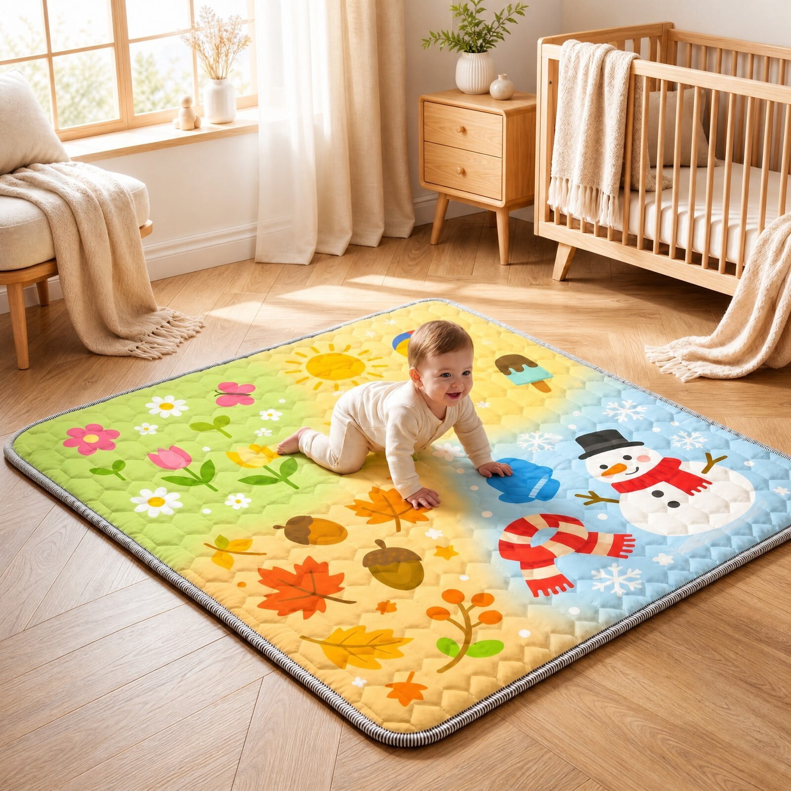 Easy4Home Large Baby Play Mat for Infants & Toddlers, 50"x50" Thick Cushioned Crawling Mat, Foldable Non-Slip Floor Playmat