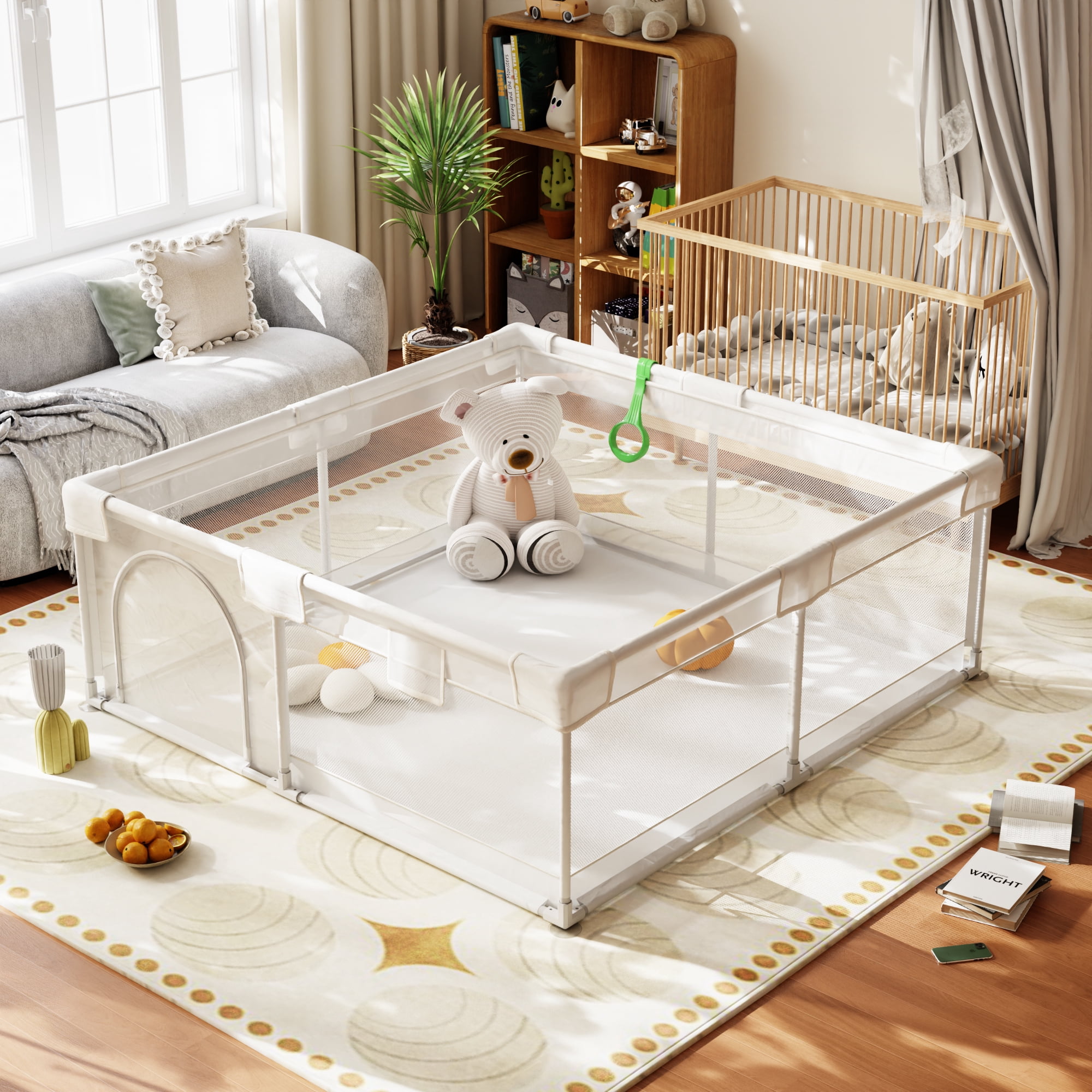 Easy4Home Large Baby Playpen 60"x60" Toddler Play Yards Safety Fence, Light Gray