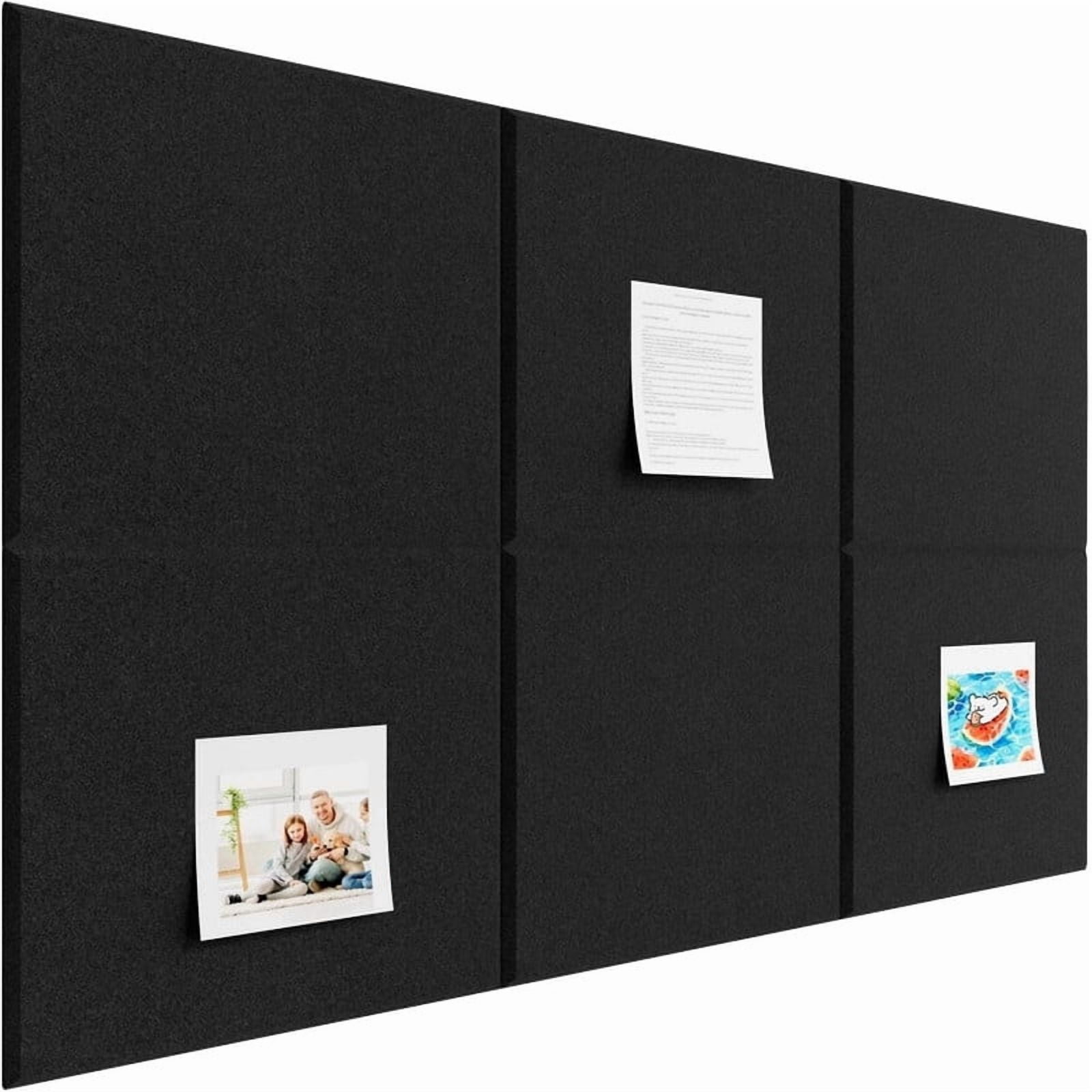 Easy4Home Large Cork Board for Wall 36"x24" Self Adhesive Bulletin Pin Board, 6 Pack Felt Wall Tiles, Black