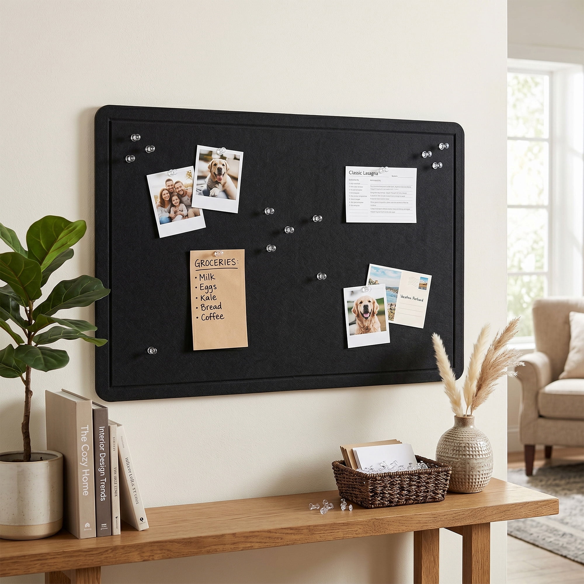Easy4Home Large Felt Bulletin Board 36"x24" Foldable Frameless Picture Board, Soft Felt Cork Board Pin Board, Black