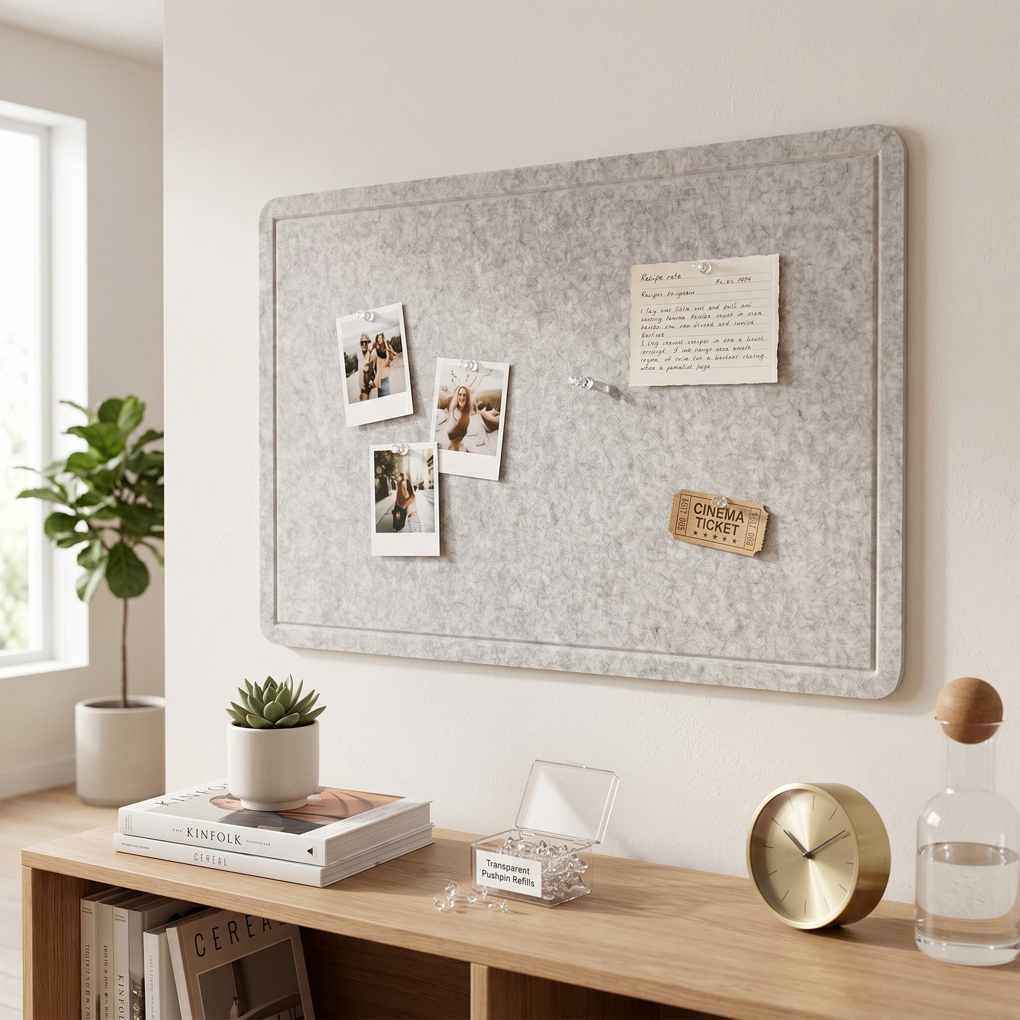 Easy4Home Large Felt Bulletin Board 36"x24" Foldable Frameless Picture Board, Soft Felt Cork Board Pin Board, Light Gray