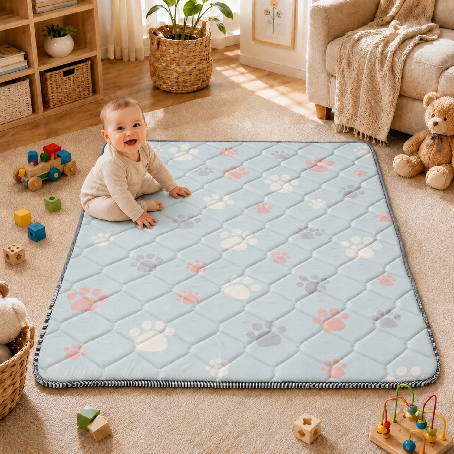 Easy4Home Large Foldable Baby Play Mat,71"x59" Non-Slip Thick Foam Crawling Mat Machine Washable Playpen Mat for Infants & Toddlers