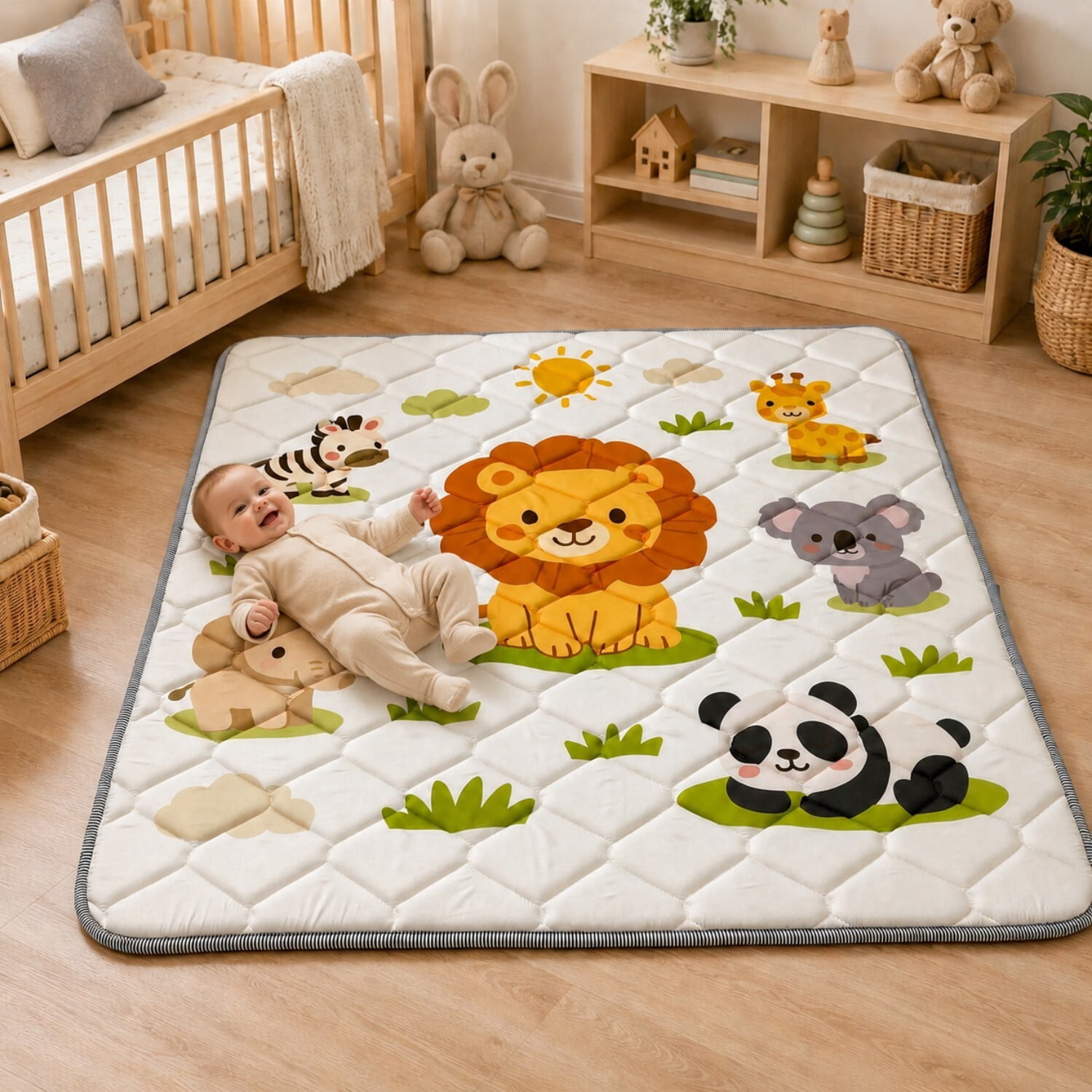 Easy4Home Large Foldable Baby Play Mat,71"x59" Non-Slip Thick Foam Crawling Mat Machine Washable Playpen Mat for Infants & Toddlers