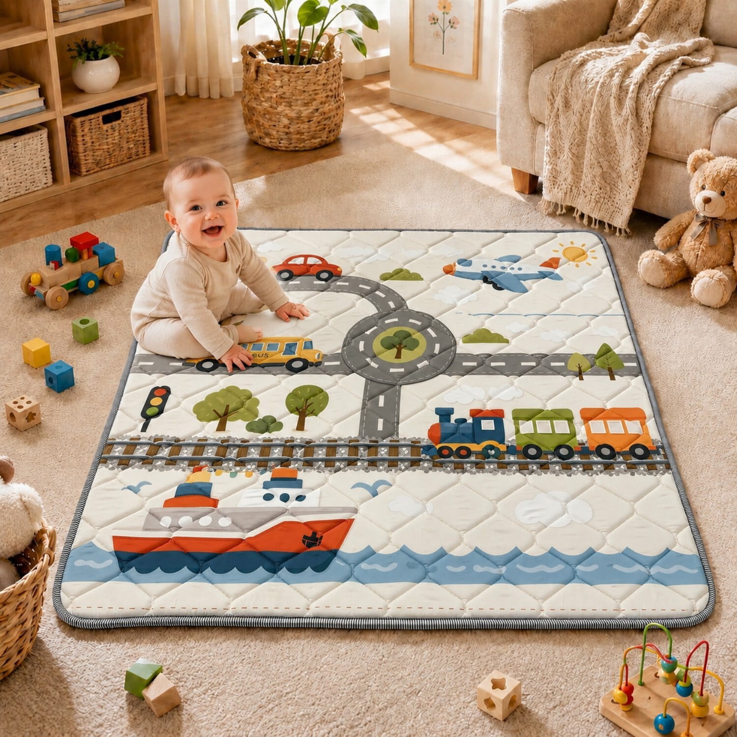 Easy4Home Large Foldable Baby Play Mat,71"x59" Non-Slip Thick Foam Crawling Mat Machine Washable Playpen Mat for Infants & Toddlers