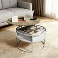 thumbnail image 1 of Easy4Home Lift-Top Coffee Table Round Center Table with Hidden Compartment Storage Shelf, Light Brown & White, 1 of 7
