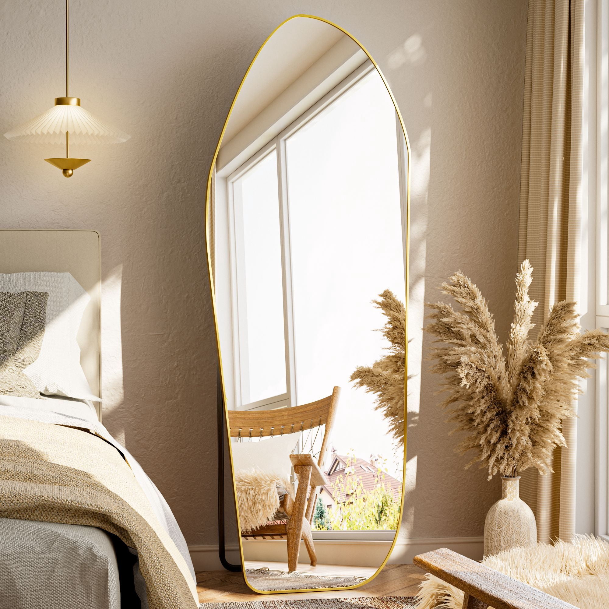 Easy4Home 67"x24" Irregular Full Length Mirror Decorative Standing Floor Mirror Wall Mounted, Gold