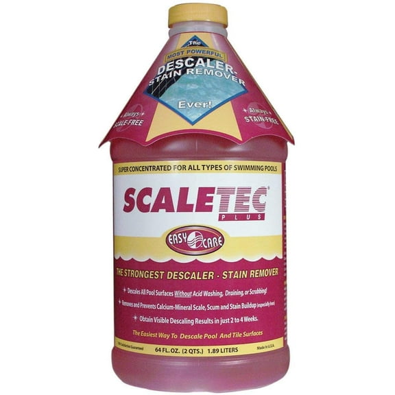 EasyCare 20064 Scaletec Plus Descaler and Stain Remover, 64 oz Bottle Professional Strength Scale, Mineral Deposit & Stain Treatment for Pool and Spa Maintenance