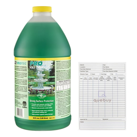EasyCare Protec 60064 Scale & Stain Remover Fountains, Water Gardens, 64oz w/ QueBuy Pool LogBook