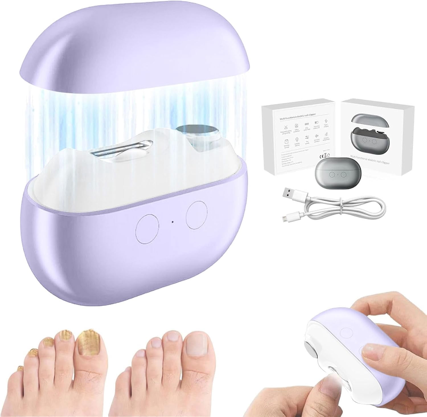 EasyClip Smart Electric Nail Clipper for Seniors – Painless Automatic Toenail Trimmer with LED Light, Ideal for Thick Nails, Arthritis, and Low Vision