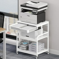 EasyCom 23.6''x18.9'' Extra Large Printer Stand with Drawer, 5-Adjustable Heights 3 Tier Printer Table with Wheels, Rolling Printer Cart with Storage for Printer Scanner Fax Home Office Use