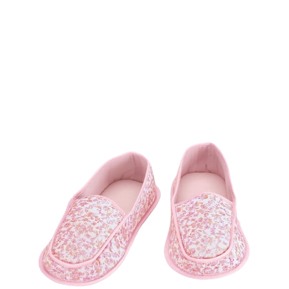 EasyComforts Chintz Slippers, Nonbinding Pink Bands, Foam Cushion For Added Comfort, Nonskid Soles, Pink - Large