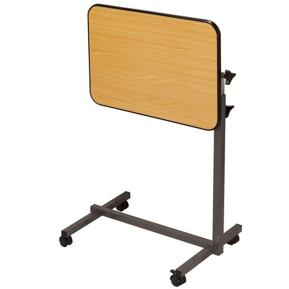 EasyComforts Rolling Tray Table with Swivel Casters, Adjustable Height & Angle, Wood Grain Laminate Top