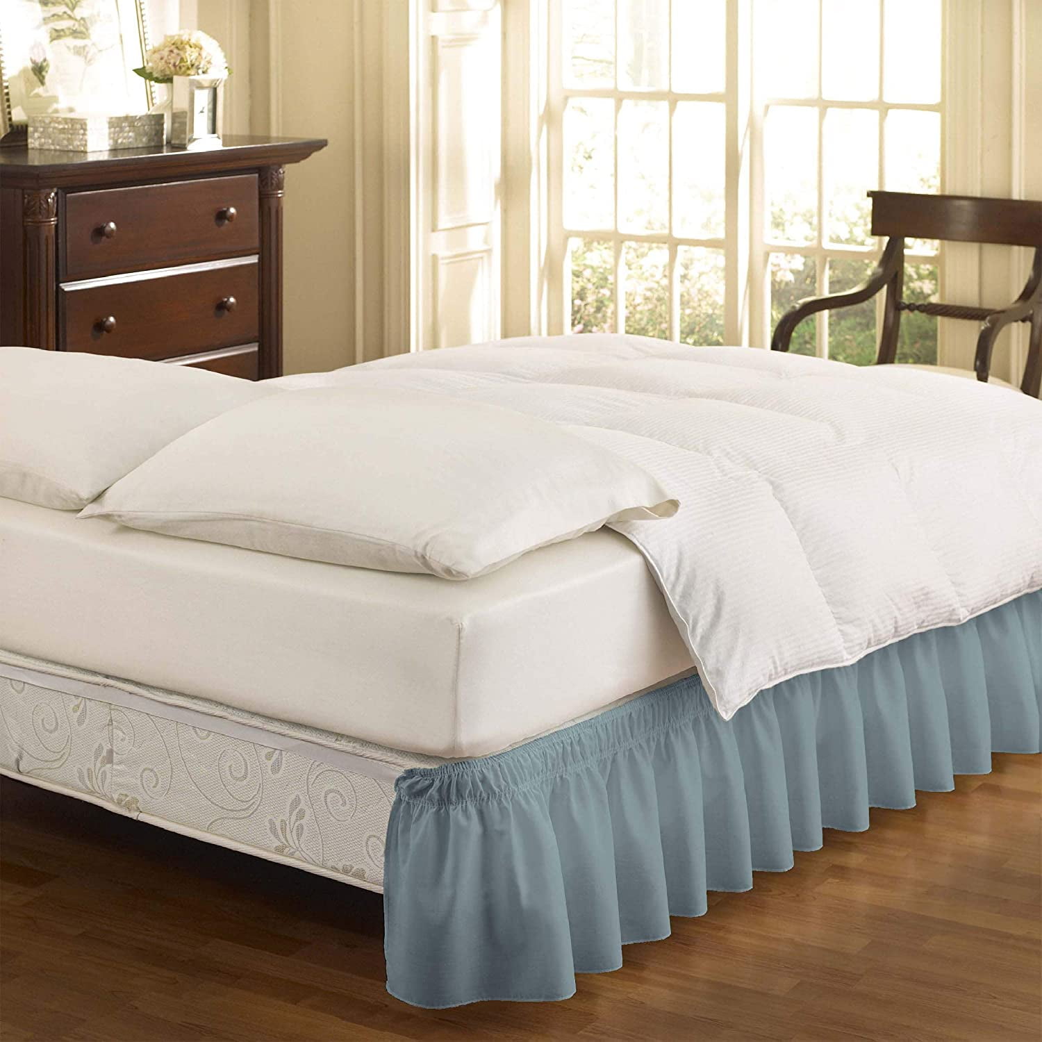 EasyFit Solid Elastic Wrap Around Bed Skirt Easy On/Off Dust Ruffle (18