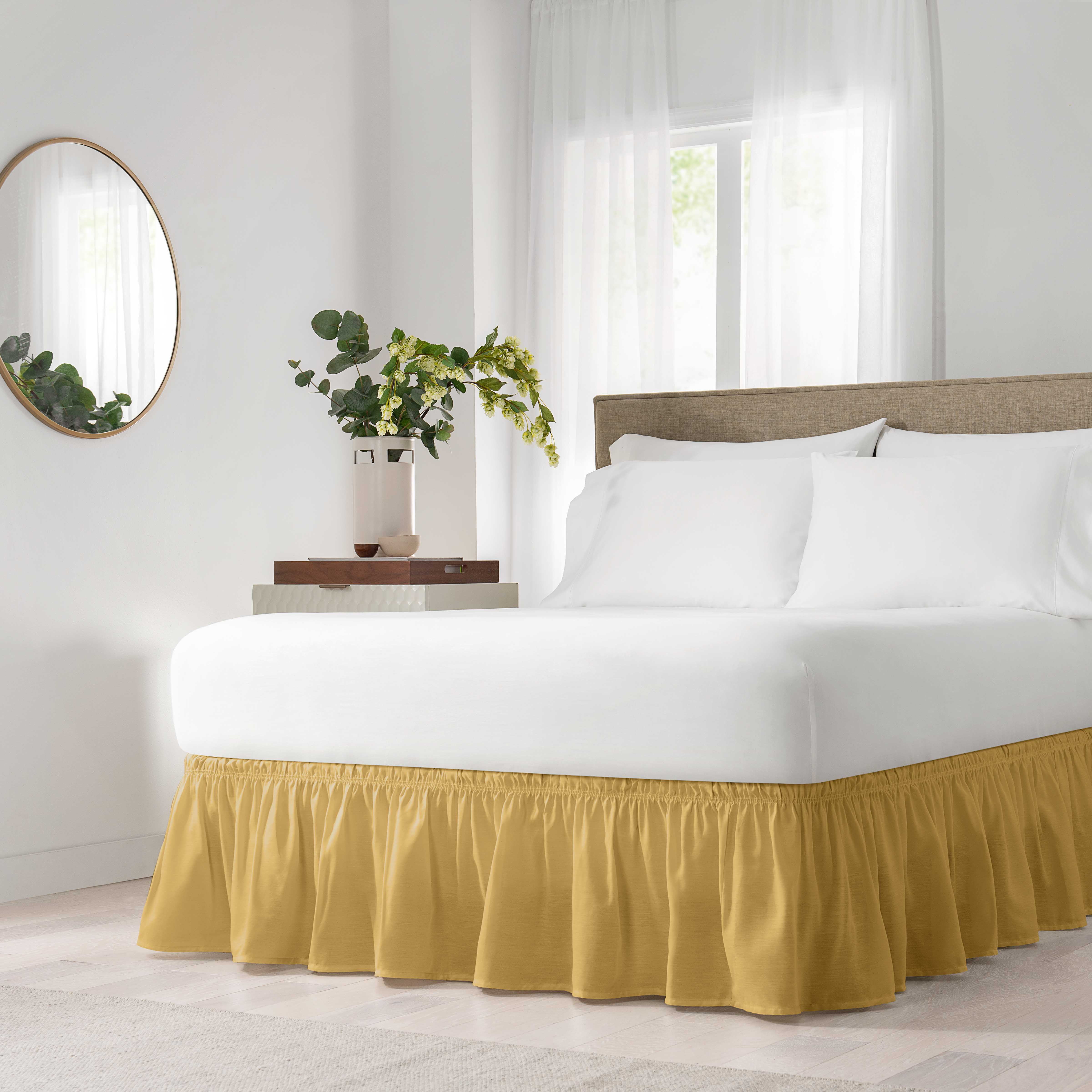 EasyFit Wrap Around Gold Solid Ruffled Bed Skirt Queen King Walmart