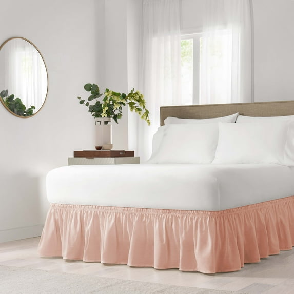 EasyFit Wrap Around Pink Solid Ruffled Bed Skirt, Twin/Full