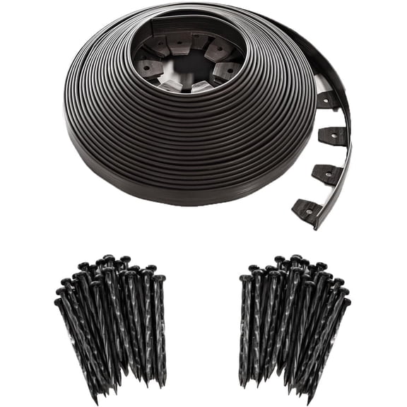 EasyFlex Heavy-Duty No-Dig Landscape Edging with BONUS Anchoring Spikes, 1.7 in. Tall Straight Top Commercial Grade Plastic Garden Border, 100 Foot Kit, Black (3100-100CXX)