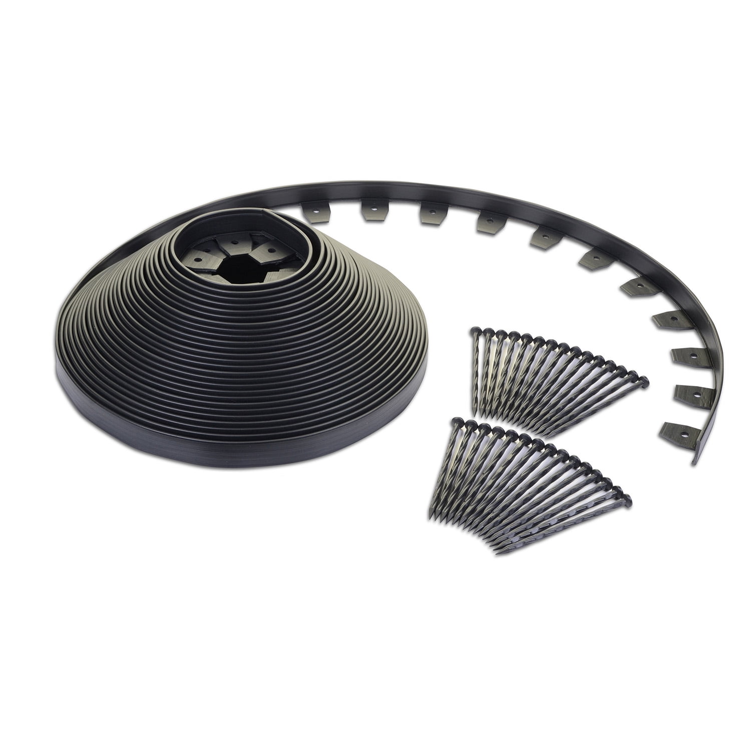 Heavy Duty Black Plastic No-Dig Landscape Edging Kit, 100-ft with Anchoring Spikes