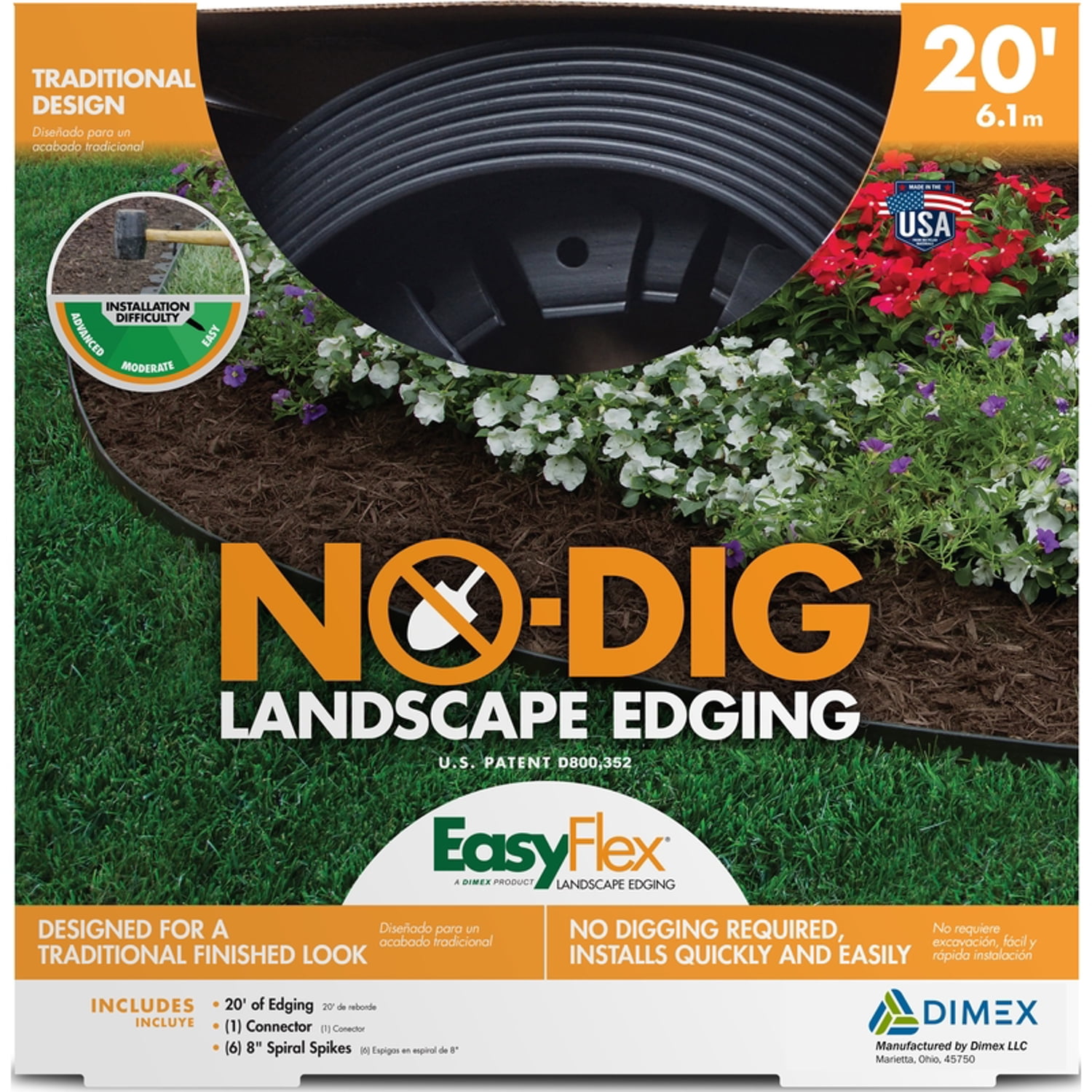 EasyFlex 20 ft. Black Recycled Plastic No-Dig Landscape Edging Kit