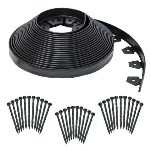 EasyFlex No-Dig Landscape Edging Kit, 100-ft x 1.5-in. High, Includes Anchoring Spikes, Black Recycled PlasticPlastic