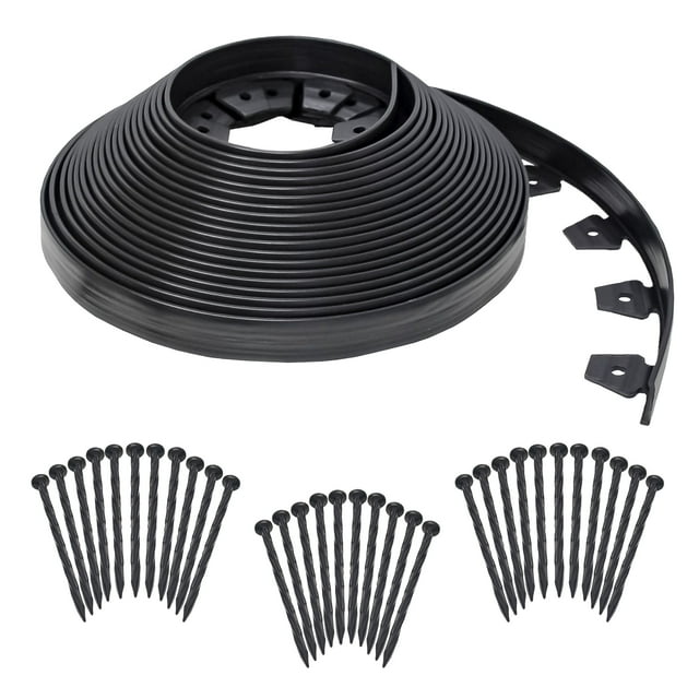 EasyFlex No-Dig Landscape Edging Kit, 100-ft x 1.5-in. High, Includes Anchoring Spikes, Black Recycled PlasticPlastic
