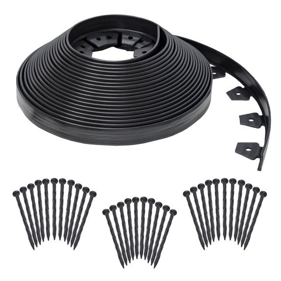 EasyFlex No-Dig Landscape Edging Kit, 100-ft x 1.5-in. High, Includes Anchoring Spikes, Black Recycled PlasticPlastic