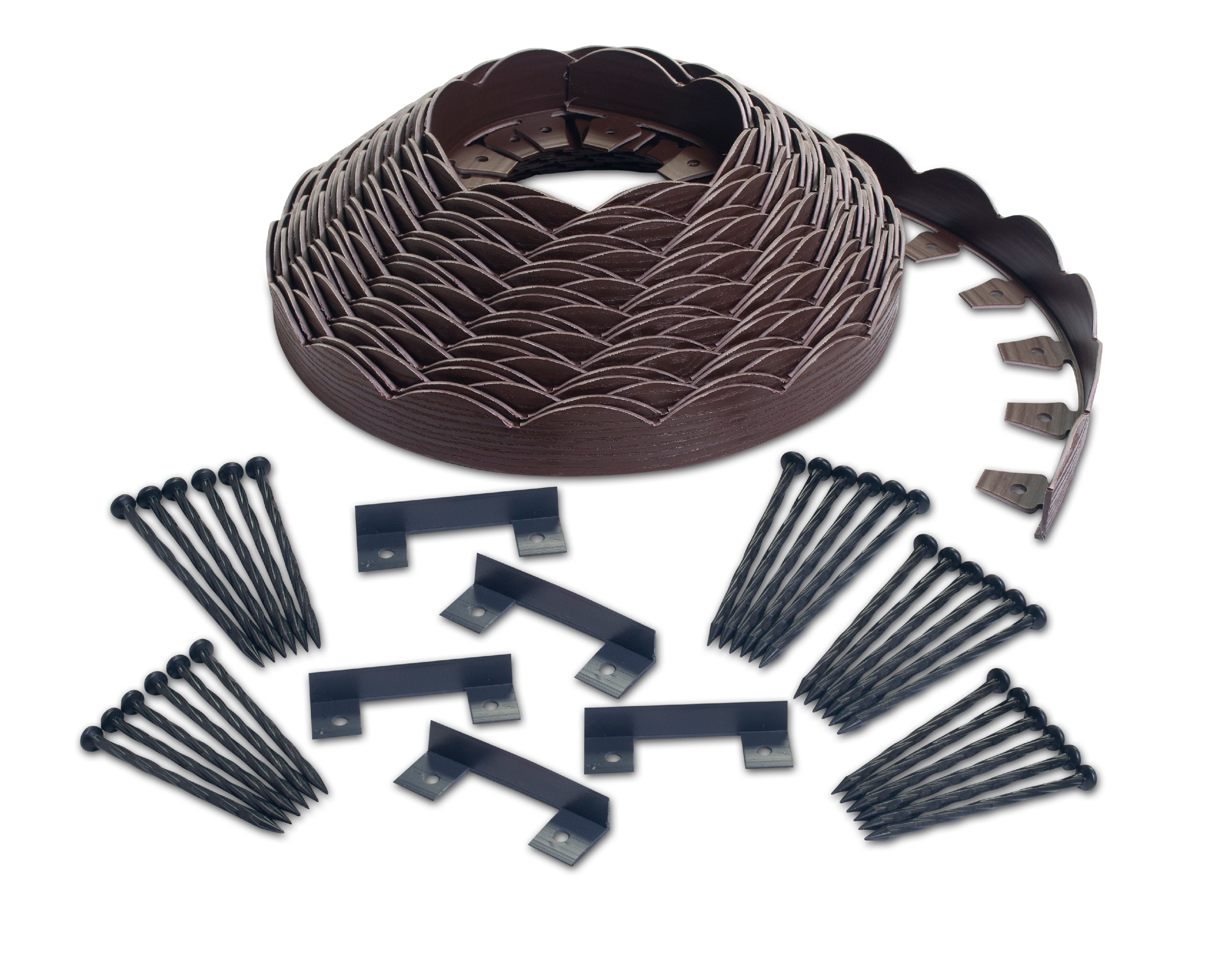 Brown Scalloped No-Dig Landscape Edging Kit with Anchoring Spikes