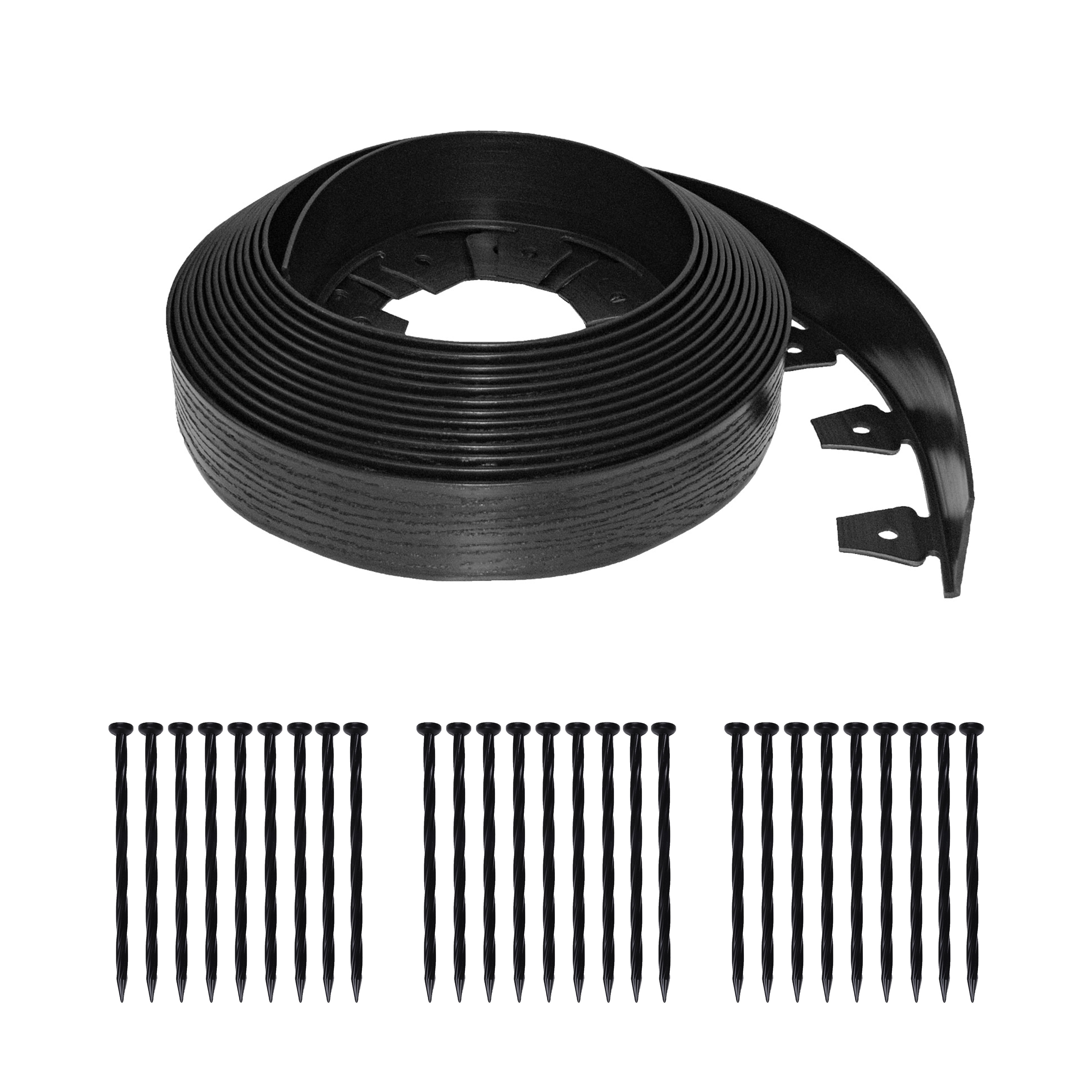 EasyFlex Tall Black Plastic Garden Border with Woodgrain Texture, 40 Foot Kit