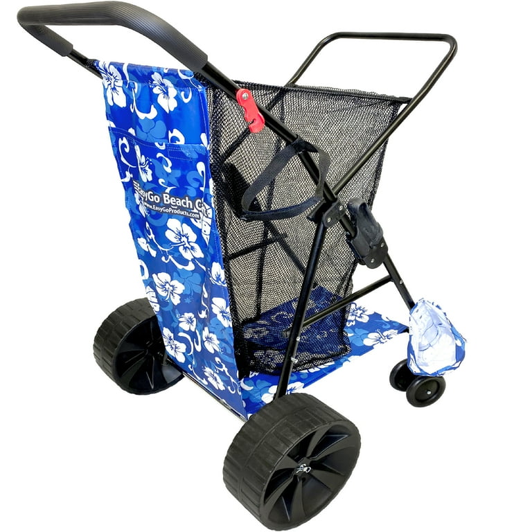 EasyGo Heavy Duty Beach Cart Folding with Chair Holder Large Sand Wheels Floral Pattern Walmart