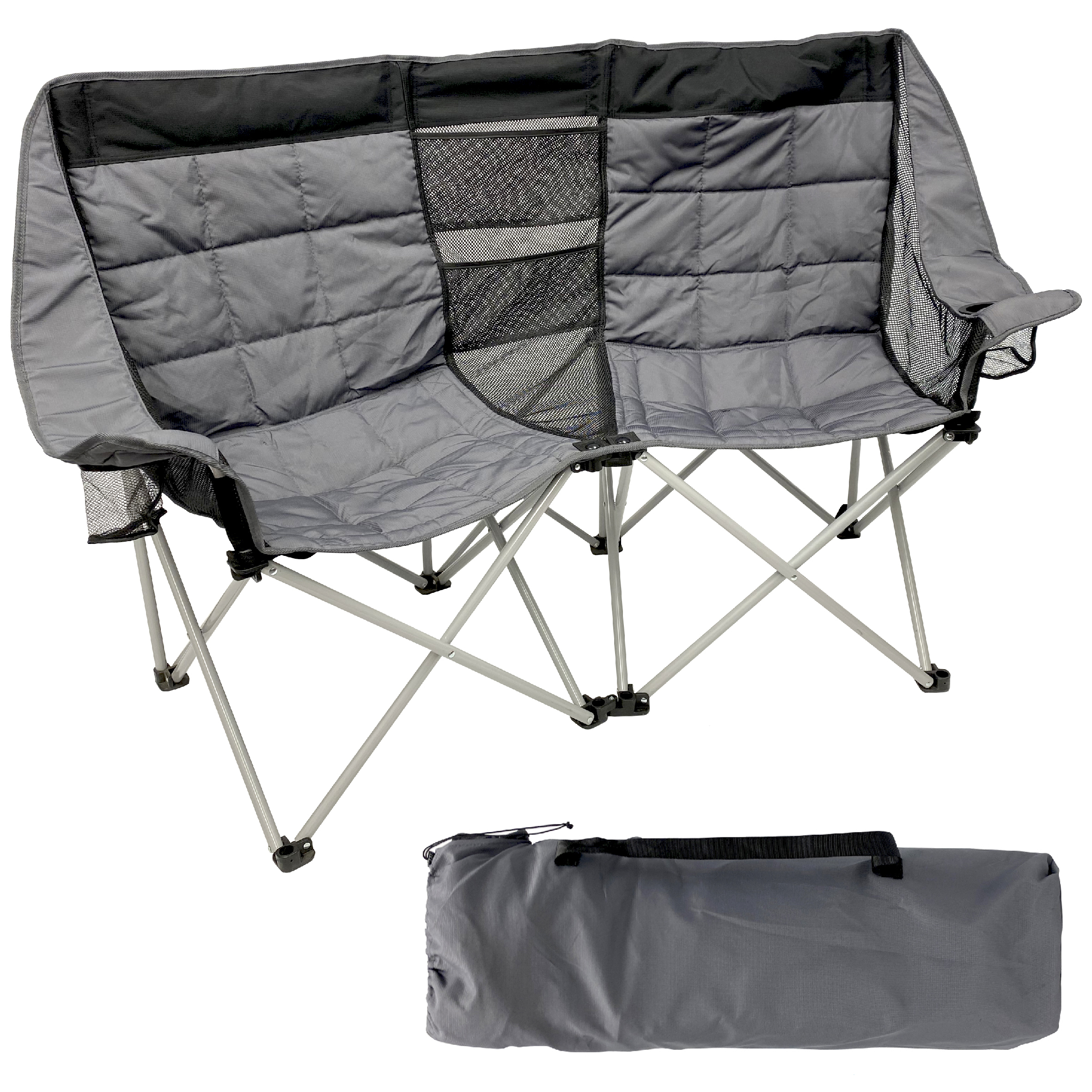 EasyGo Product Camping Chair - Double Love Seat - Heavy Duty Oversized Camping RV Chair Folds Easily and is Padded - Black Grey - image 1 of 5