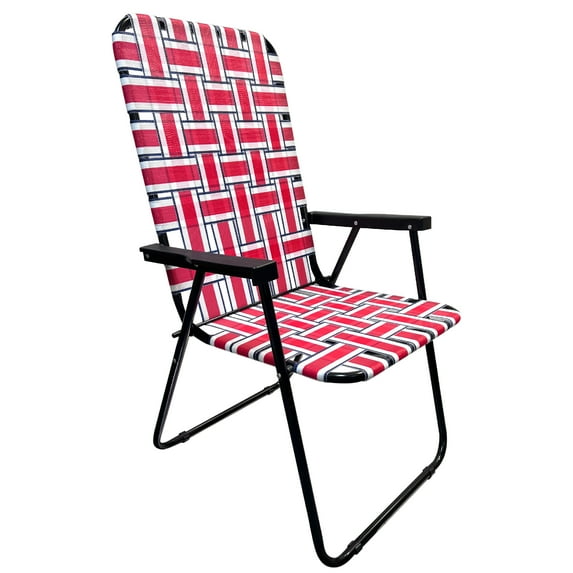 EasyGo Product Portable Patio Retro Style High Back Design Outdoor Webbed Chair for Backyard, Camping, Sporting Events Easy Folding, 1 Pack Red/Blue Stripes