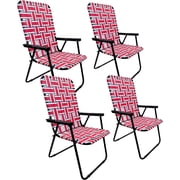 EasyGo Product Portable Patio Retro Style High Back Design Outdoor Webbed Chair for Backyard, Camping, Sporting Events Easy Folding, 4 Pack Red/Blue Stripes
