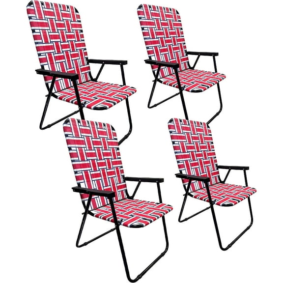EasyGo Product Portable Patio Retro Style High Back Design Outdoor Webbed Chair for Backyard, Camping, Sporting Events Easy Folding, 4 Pack Red/Blue Stripes