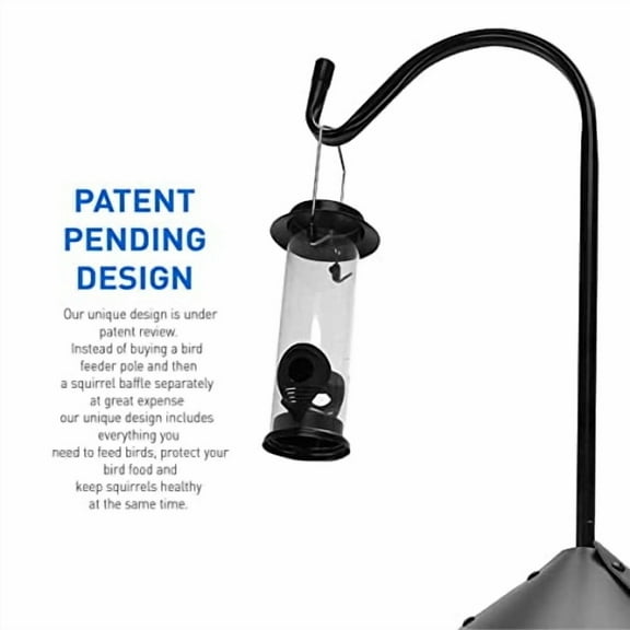 EasyGo Product Shepherd Hook Squirrel Proof Wild Bird Station - Powder Coated 90in Steel Pole - Squirrel Baffle - 1 Bird Feeder - 5 Prong Base - PATENT PENDING