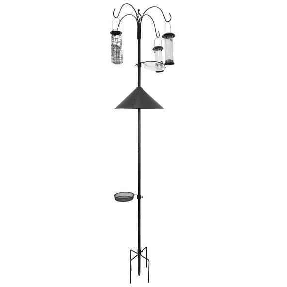 EasyGo Products Squirrel Proof 81" Tall Bird Feeder Dome with 2 Bird Feeders, Black