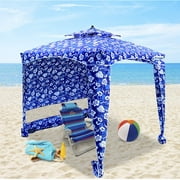 EASYGO PRODUCTS EasyGoProducts CoverU Beach Cabana Tent Shelter Quick Pop Up 2-3 Person Canopy Umbrella Great for Beach and Lake and Events - Patented and Patents Pending, Shelter Blue Shelter Blue Flowers