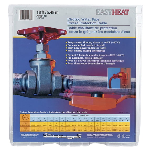 EasyHeat 18' Pipe Heating Cable, Prevent Pipe Freeze, Easy to Use, 7 Watt per foot, 126 Watts