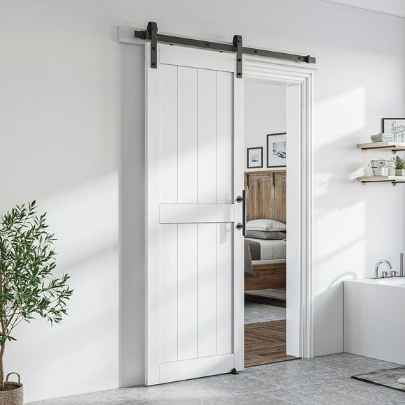 Easy4Home 24"x 84" Sliding Barn Door With 4ft Sliding Track,White