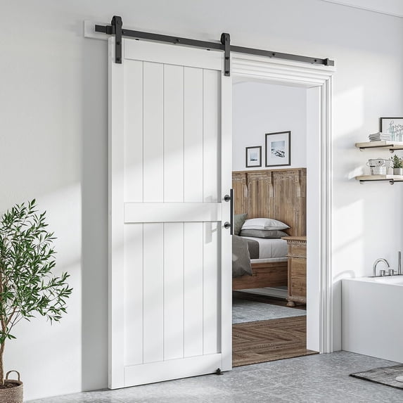 Easy4Home 36"x 96" Sliding Barn Door With 6.6ft Black Sliding Door Hardware Kit & Handle
