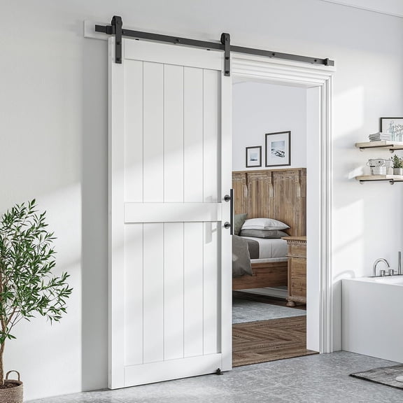 Easy4Home 36"x 96" Sliding Barn Door With 6.6ft Black Sliding Door Hardware Kit & Handle