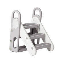 Easy4Home Baby Kids 3-Step Stool Foldable Learning Standing Tower Non-Slip for Toddlers,Gray