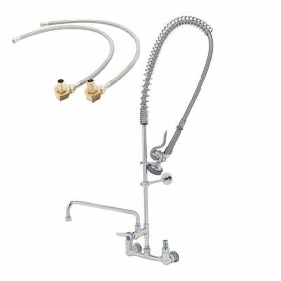 T&S Brass - EasyInstall Pre-Rinse, 8'' Wall Mount, Eternas, 12'' ADF, B-0107, B-0230-KIT, Wall Bracket