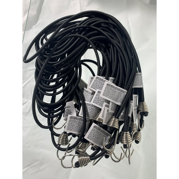 EasyKlip 16 Inch Black Loop Bungee with Stainless Steel Hook 25 Pk