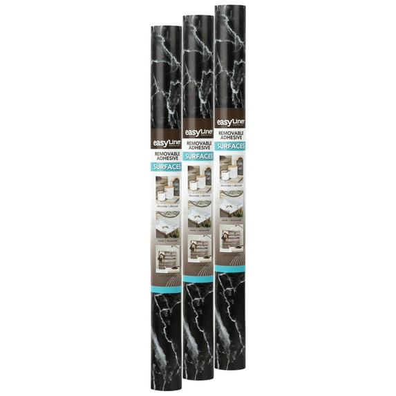 EasyLiner Adhesive Surface 20 in. x 15 ft. Shelf Liner, Black Marble, 3 Pack