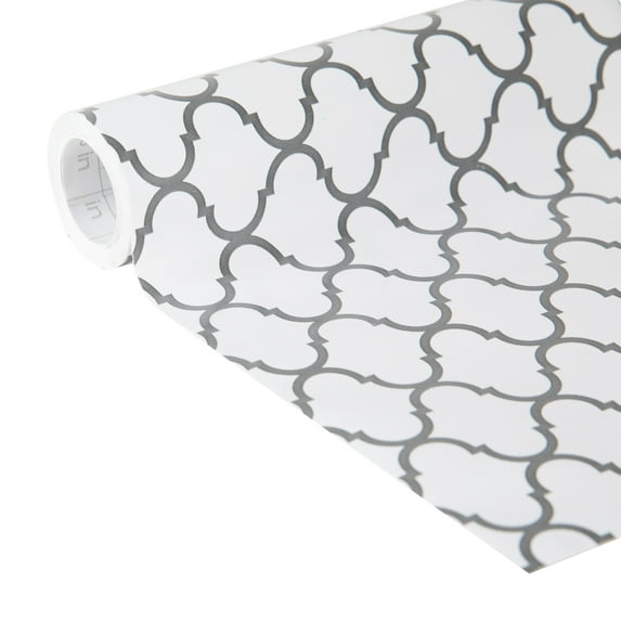 EasyLiner Brand Contact Paper Adhesive Shelf Liner, Gray Quatrefoil, 20 in. x 15 ft. Roll