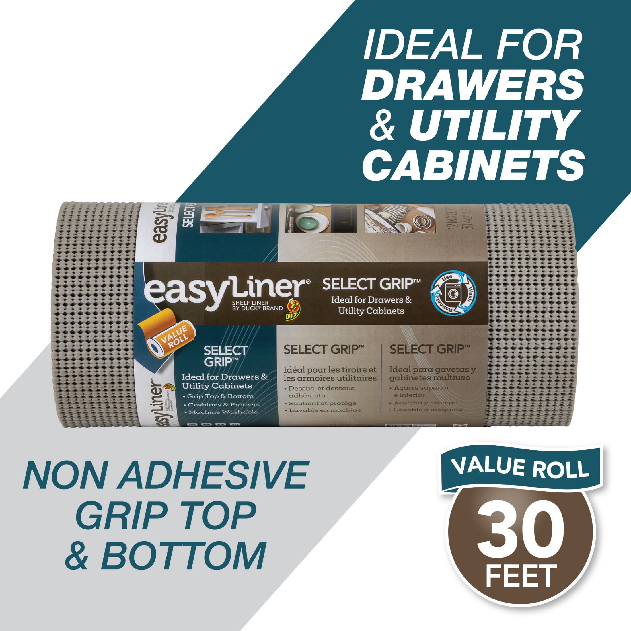 EasyLiner Select Grip Shelf Liner, Light Gray,12 in. x 30 ft. Roll