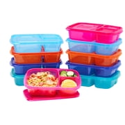 EasyLunchboxes - Original Stackable Lunch Boxes - Reusable 3-Compartment Food Containers for Kids and Adults - Bento Lunch Box for Meal Prep, School, & Work - BPA Free, Set of 10 (Jewel Brights)