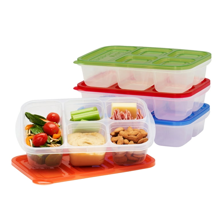 Easylunchboxes - Patented Design Bento Lunch Boxes - Reusable 5-Compartment Food Containers for School, Work, and Travel, Set of 4 (Jewel Brights)